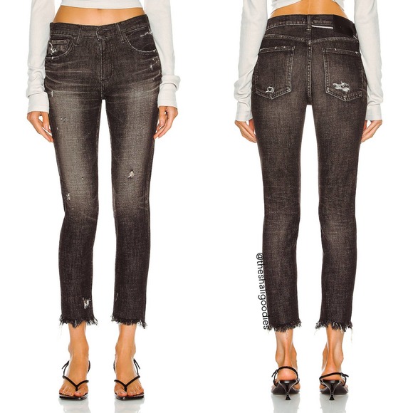 MOUSSY VINTAGE Diana Skinny Jeans Black Denim Distressed Fray